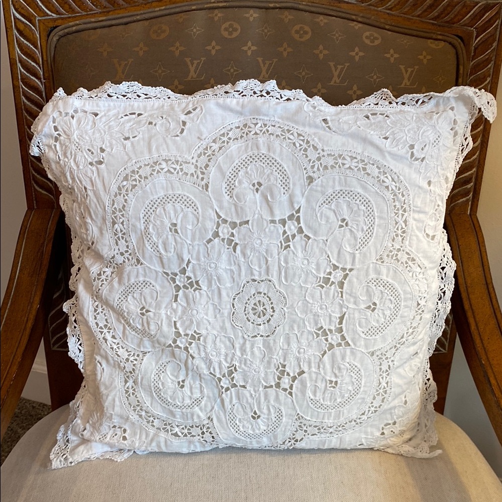 Vintage 70s White Crochet Lace Accent Pillows, Handmade, Boho Cottage Fairy Core - Picture 3 of 8